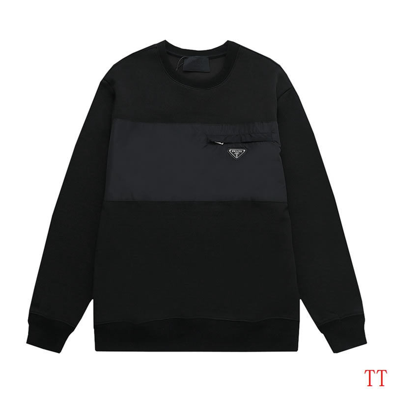Latest leather label triangle metal stitching logo black prada sweatshirt