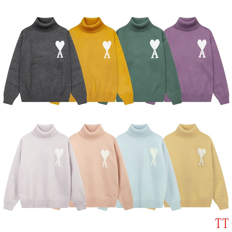 New arrival Colorful big heart knitted high collar cloud Replica sweater men's ami paris sweater