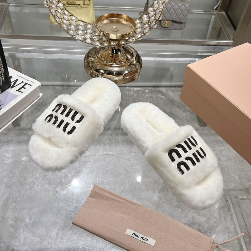 Women's Replica MiuMiu Wool Slippers - Warm & Stylish